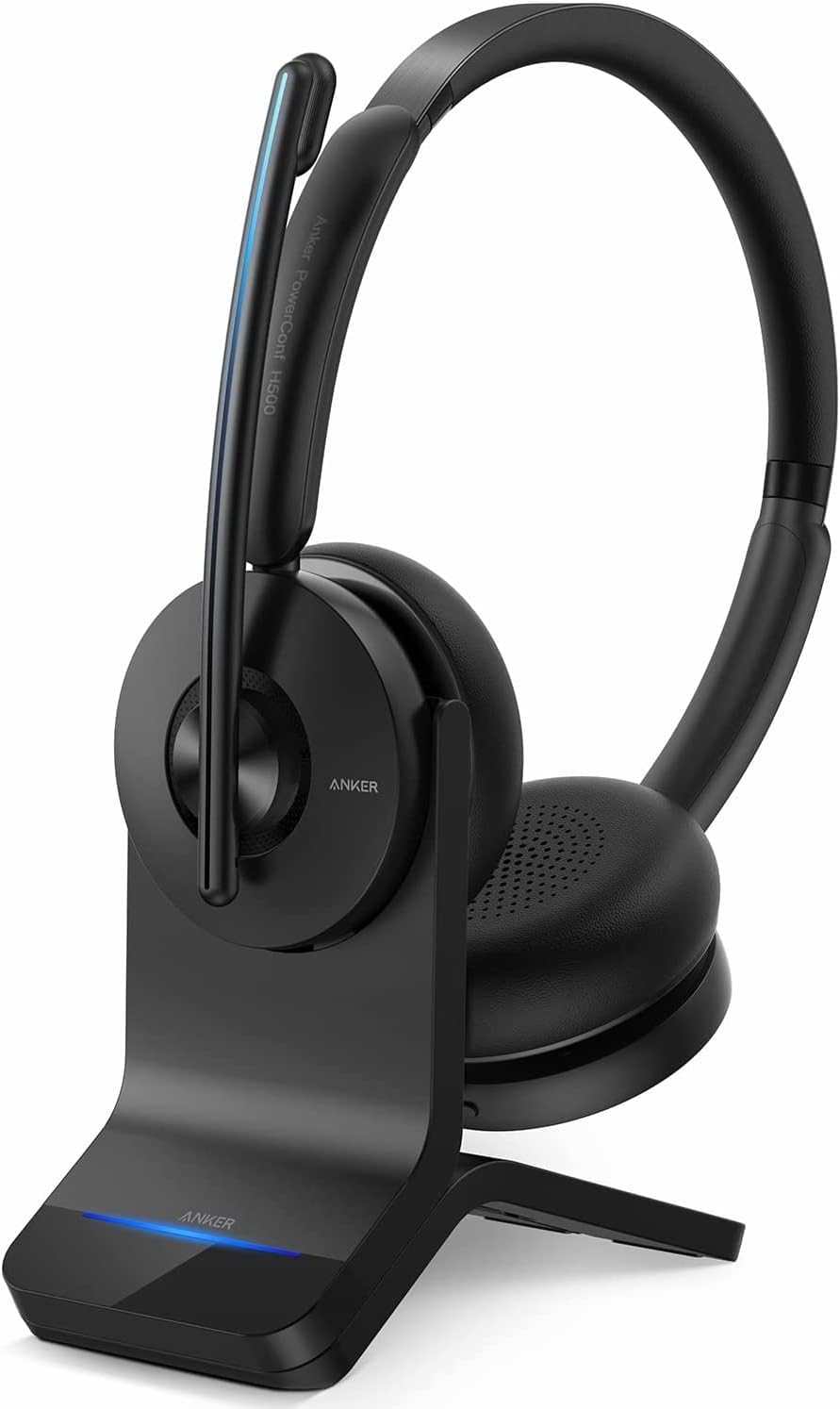 Anker PowerConf H500 with Charging Stand, Bluetooth Dual-Ear Headset with Microphone, Audio Recording and Meeting Transcription, AI-Enhanced Calls, Compatible with Conference Platforms, 24H Talk Time